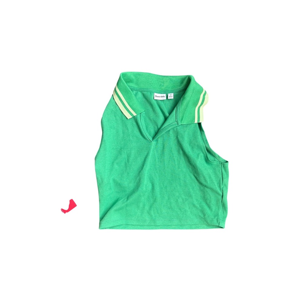 Sunday‎ Best Aritzia Knox Tank Top Green Striped Polo Collar Cropped Medium NEW
